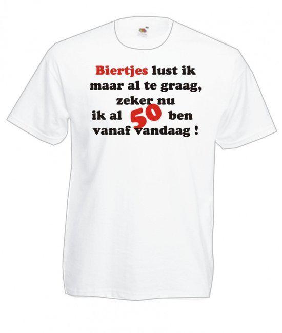 Mijncadeautje Heren Abraham T-shirt wit maat M - Biertjes lust ik al te graag 50 jaar