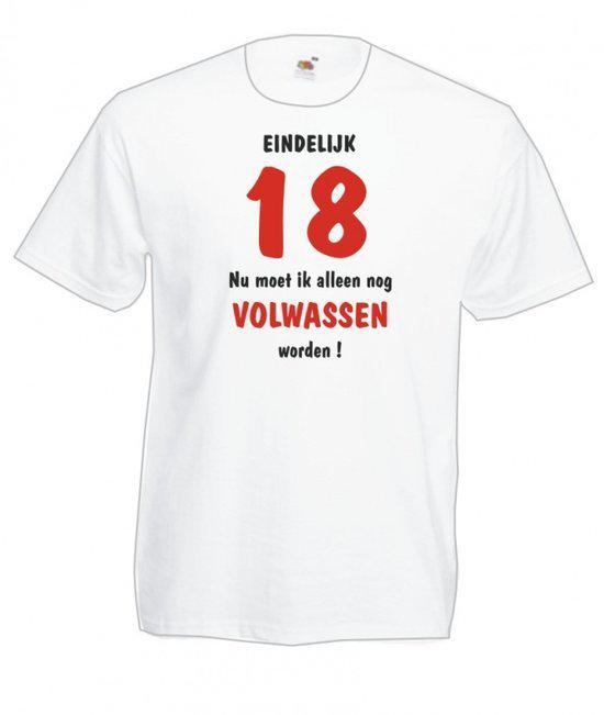 Mijncadeautje Heren Leeftijd  T-shirt wit maat L Eindelijk 18 nu nog volwassen worden