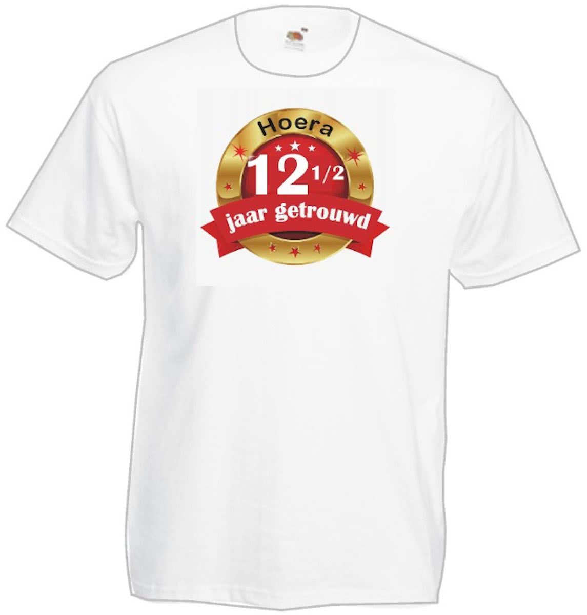 Mijncadeautje Heren T-shirt Hoera 12,5 jaar getrouwd wit (maat M)