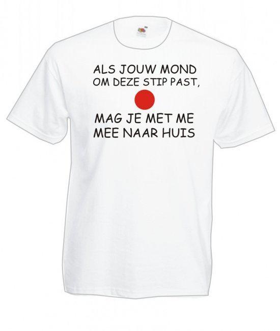 Mijncadeautje Heren T-shirt wit maat L Als jouw mond om deze stip past