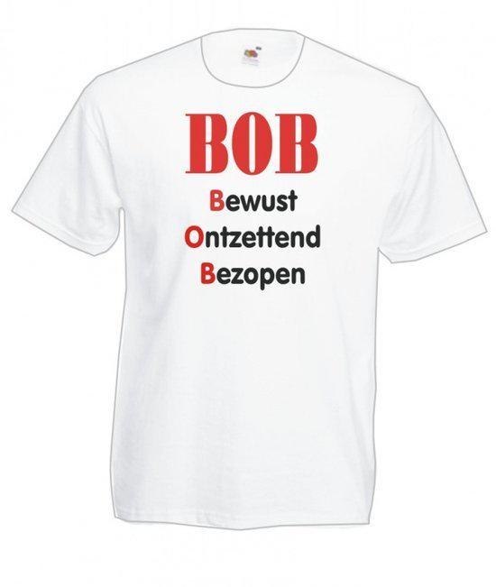 Mijncadeautje Heren T-shirt wit maat L BOB bewust ontzettend bezopen