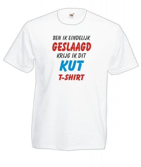 Mijncadeautje Heren T-shirt wit maat L Ben ik geslaagd krijg ik dit K** T-shirt