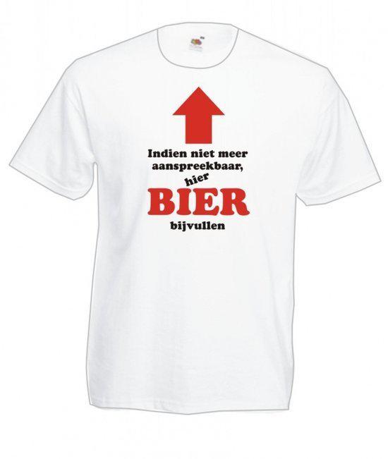 Mijncadeautje Heren T-shirt wit maat L Hier BIER bijvullen