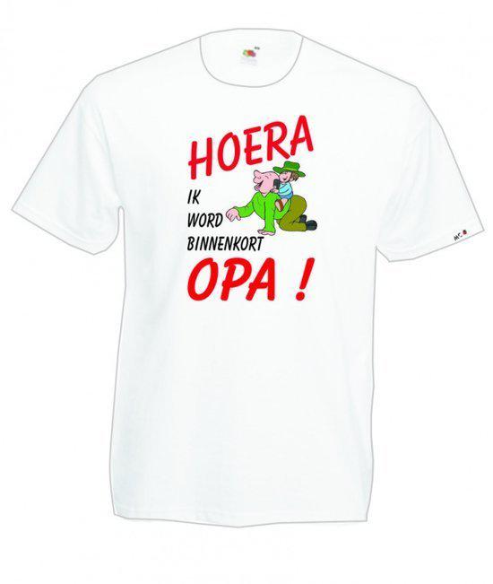 Mijncadeautje Heren T-shirt wit maat L Hoera ik word OPA