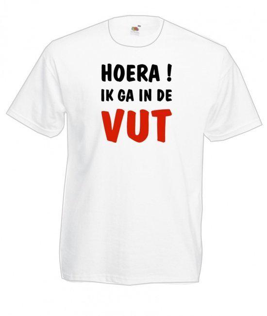 Mijncadeautje Heren T-shirt wit maat L Hoera in de VUT