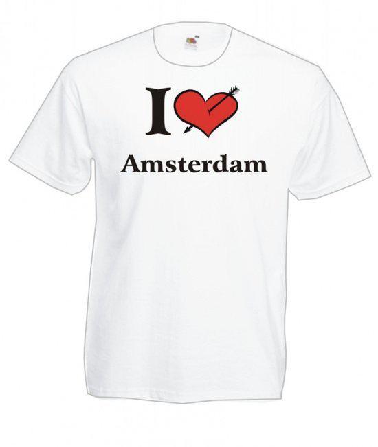 Mijncadeautje Heren T-shirt wit maat L I love Amsterdam