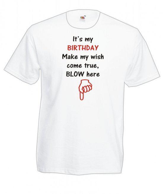 Mijncadeautje Heren T-shirt wit maat L Its my birthday, blow here