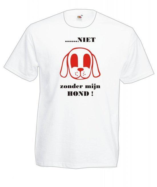 Mijncadeautje Heren T-shirt wit maat L Niet zonder mijn hond