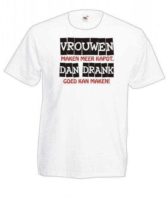 Mijncadeautje Heren T-shirt wit maat L Vrouwen maken meer kapot dan drank..