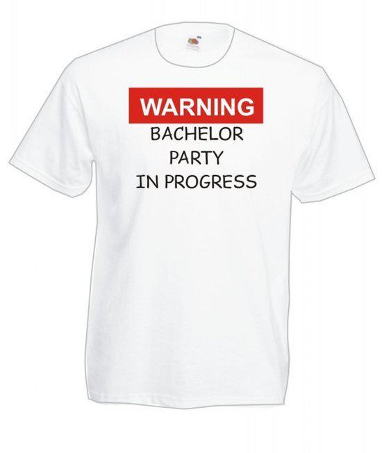 Mijncadeautje Heren T-shirt wit maat L Warning Bachelor party