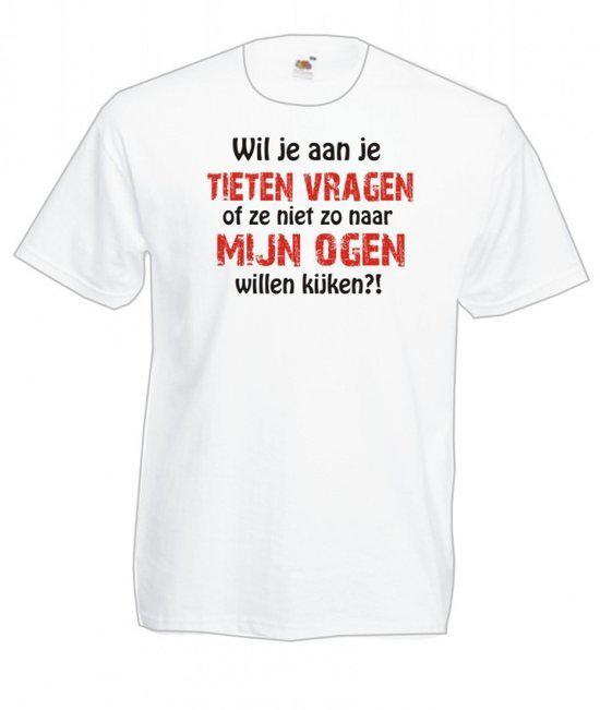 Mijncadeautje Heren T-shirt wit maat L Wil je aan je tieten vragen....