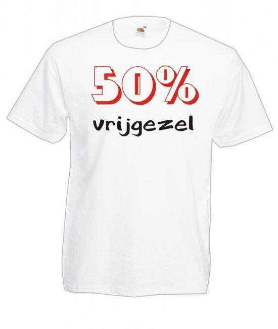 Mijncadeautje Heren T-shirt wit maat M - 50 procent vrijgezel