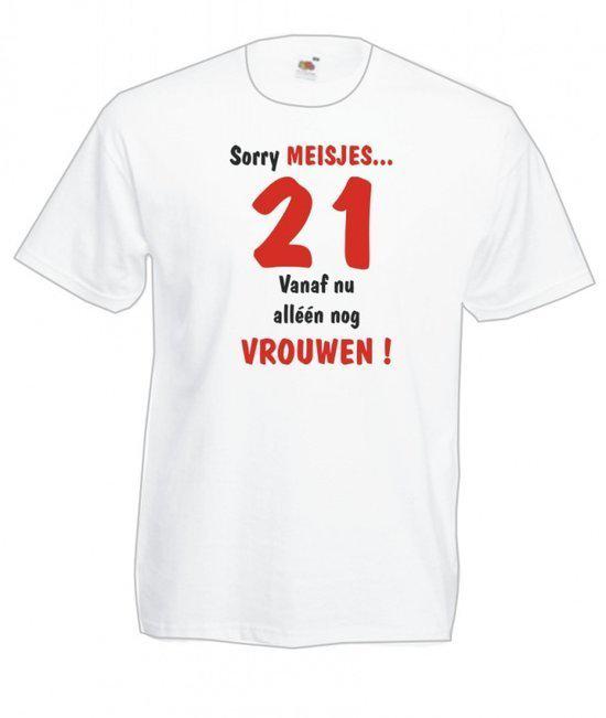 Mijncadeautje Heren T-shirt wit maat M 21 jaar Sorry meisjes vanaf nu alleen nog vrouwen