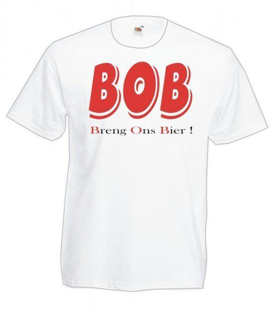 Mijncadeautje Heren T-shirt wit maat M BOB breng ons bier