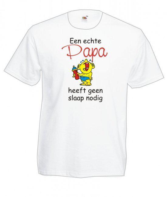 Mijncadeautje Heren T-shirt wit maat M Een echte papa heeft geen slaap nodig