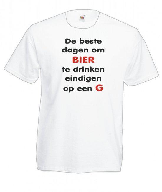 Mijncadeautje Heren T-shirt wit maat XL De beste dagen om bier te drinken eindigen op een G