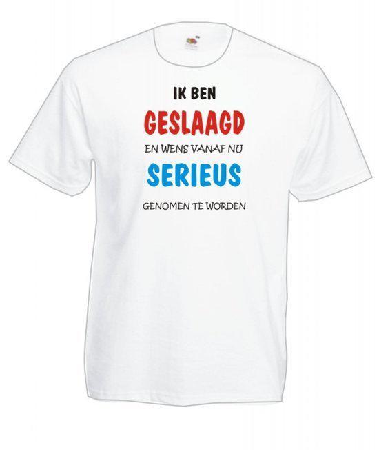 Mijncadeautje Heren T-shirt wit maat XL Ik ben GESLAAGD en wens serieus genomen ....