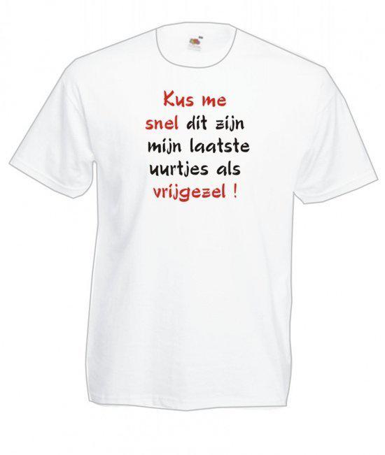 Mijncadeautje Heren T-shirt wit maat XL Kus me snel ... Vrijgezel