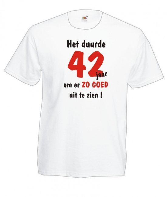 Mijncadeautje Heren leeftijd T-shirt Wit maat L Het duurde 42 jaar om er zo goed uit te zien