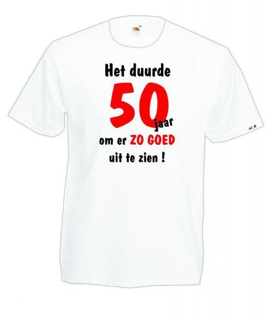 Mijncadeautje Heren leeftijd T-shirt Wit maat L Het duurde 50 jaar om er zo goed uit te zien (Abraham)