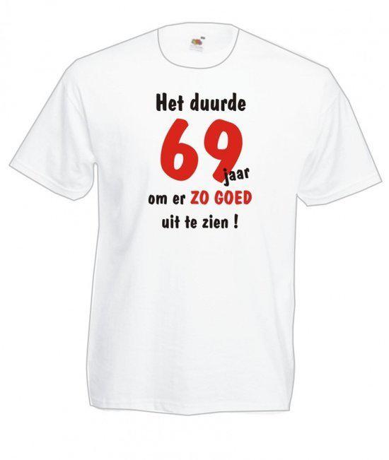 Mijncadeautje Heren leeftijd T-shirt Wit maat L Het duurde 69 jaar om er zo goed uit te zien