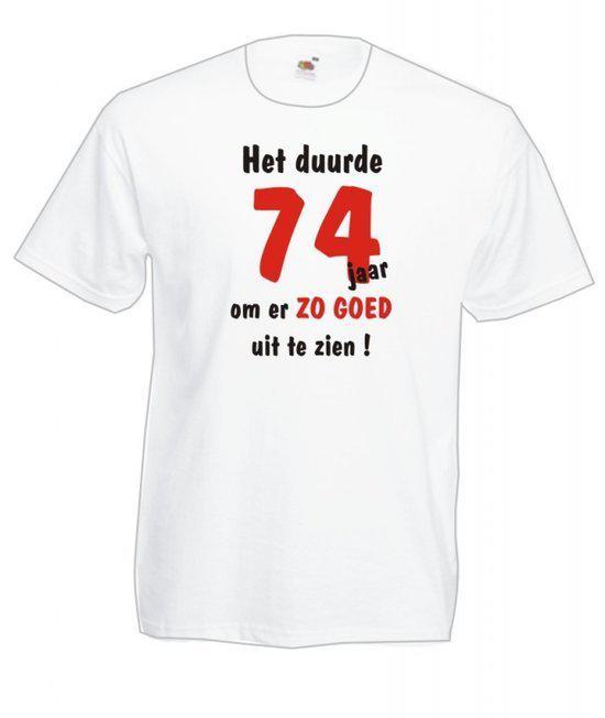 Mijncadeautje Heren leeftijd T-shirt Wit maat L Het duurde 74 jaar om er zo goed uit te zien