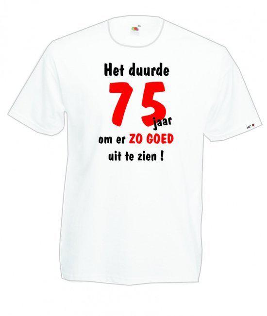 Mijncadeautje Heren leeftijd T-shirt Wit maat L Het duurde 75 jaar om er zo goed uit te zien