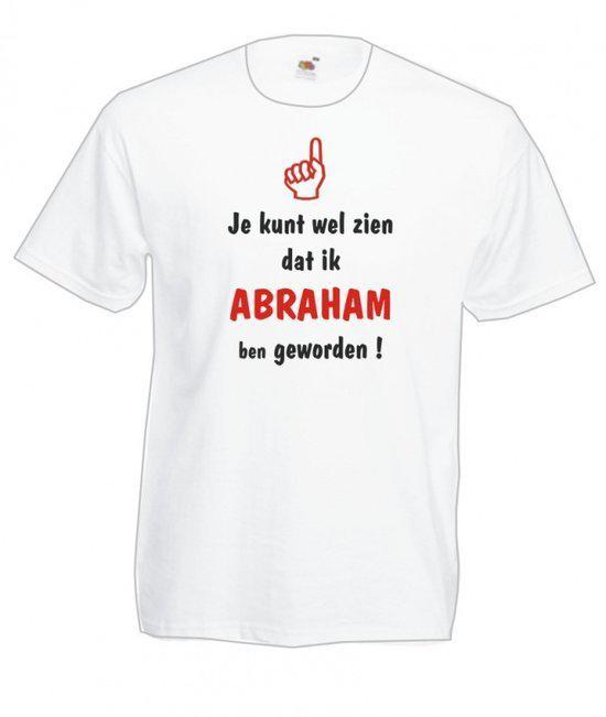 Mijncadeautje Heren leeftijd  T-shirt wit maat L Je kunt wel zien dat ik Abraham ben geworden