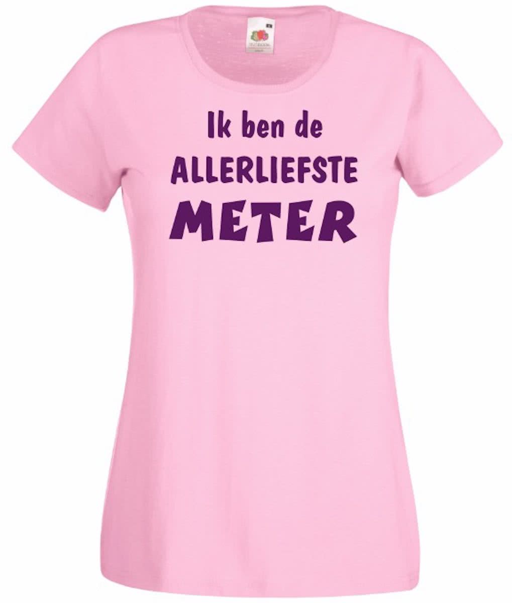 Mijncadeautje Kerstcadeau T-shirt - Ik ben de liefste METER - Roze (maat M)