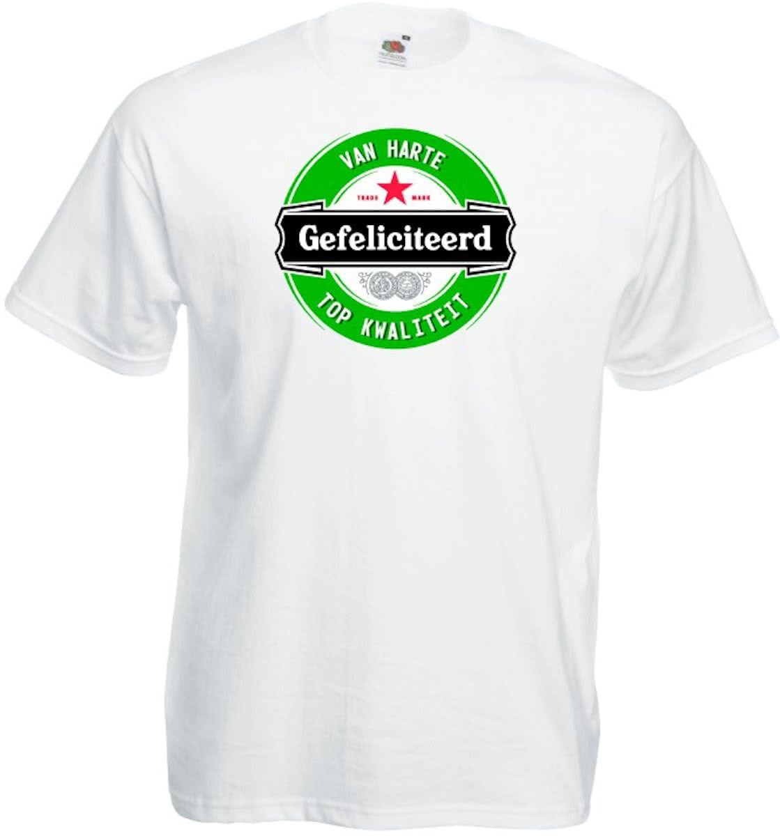 Mijncadeautje T-shirt - Gefeliciteerd (logo) - Unisex Wit (maat L)