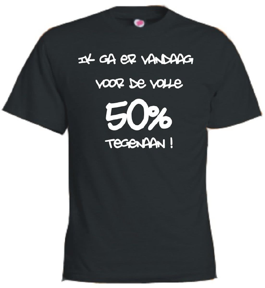 Mijncadeautje T-shirt - Ik ga er voor de volle 50% tegenaan - Unisex Zwart (maat 3XL)