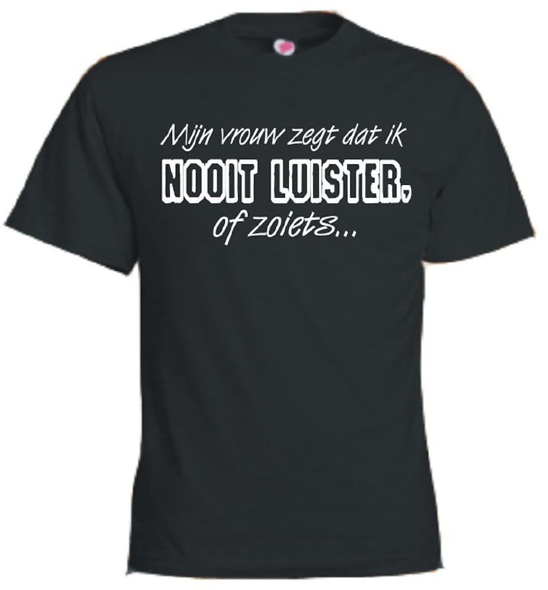 Mijncadeautje T-shirt - Mijn vrouw zegt dat ik nooit luister - Heren Zwart (maat 3XL)