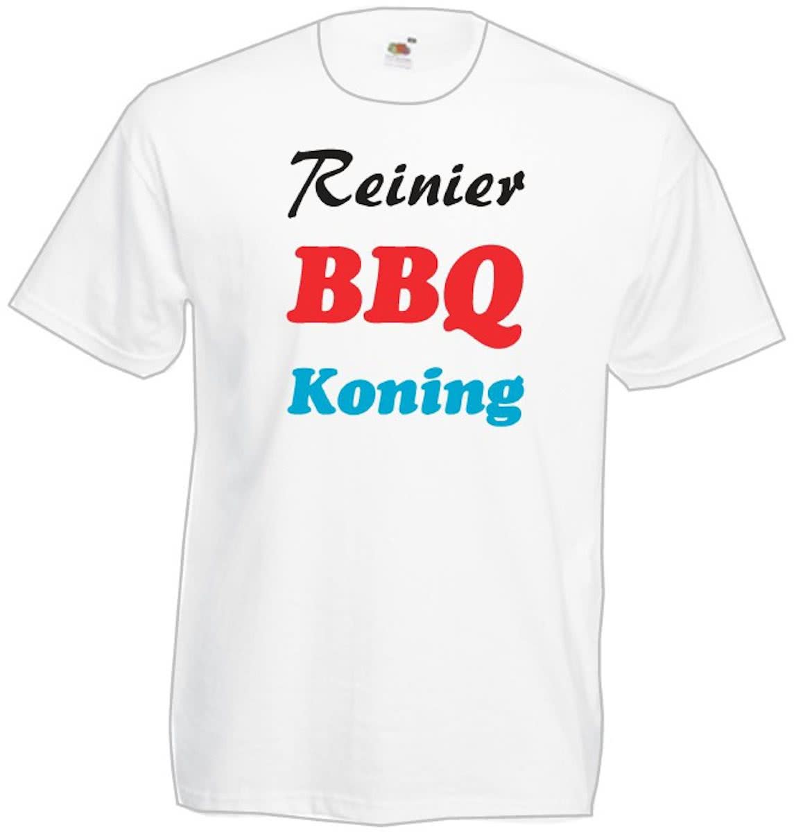 Mijncadeautje T-shirt BBQ Koning met voornaam  Heren WIT (maat M)