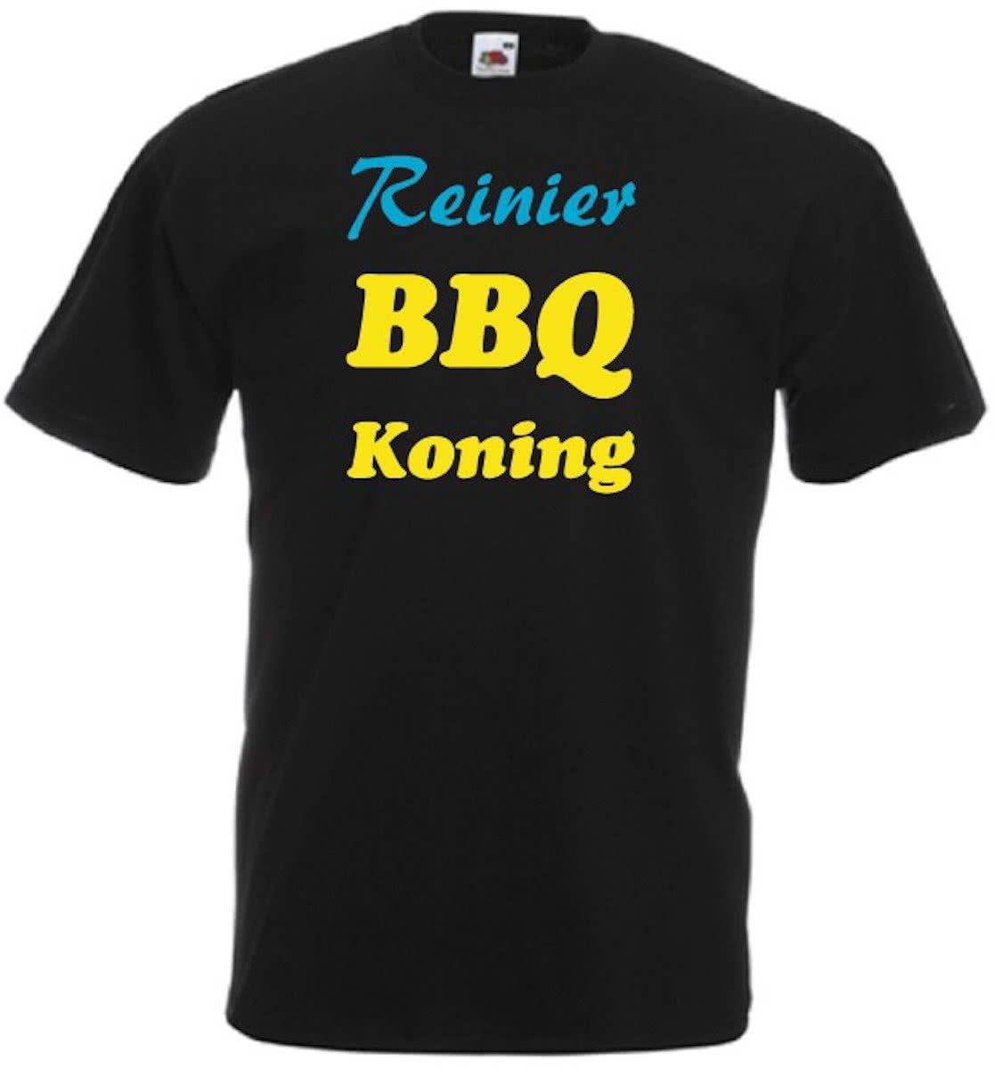 Mijncadeautje T-shirt BBQ Koning met voornaam  Heren ZWART (maat L)