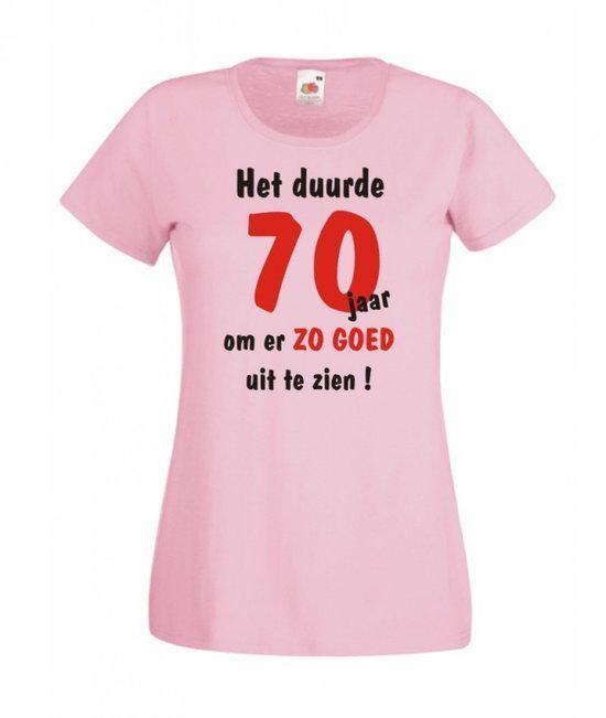 Mijncadeautje dames leeftijd T-shirt roze maat L Het duurde 70 jaar om er zo goed uit te zien