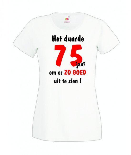 Mijncadeautje dames leeftijd T-shirt wit maat L Het duurde 75 jaar om er zo goed uit te zien