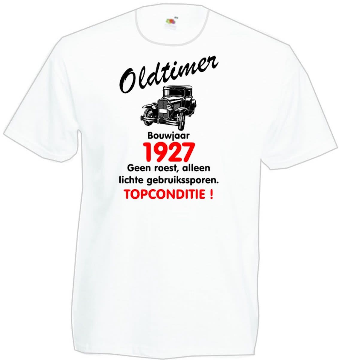 Mijncadeautje heren leeftijd T-shirt wit maat L - Oldtimer Bouwjaar (geboortejaar) 1927