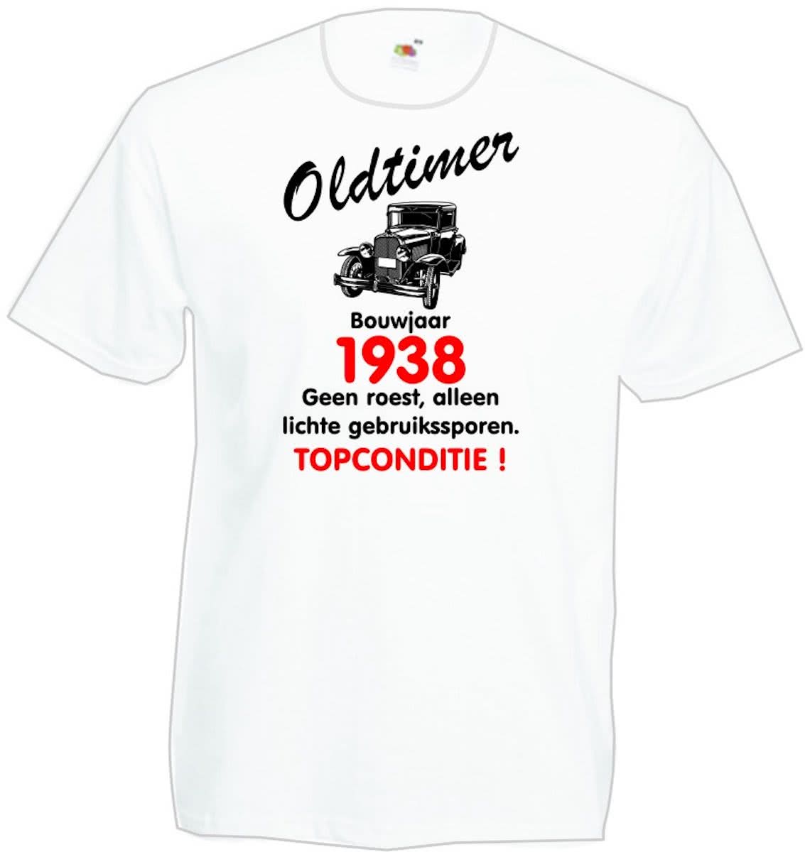 Mijncadeautje heren leeftijd T-shirt wit maat L - Oldtimer Bouwjaar (geboortejaar) 1938