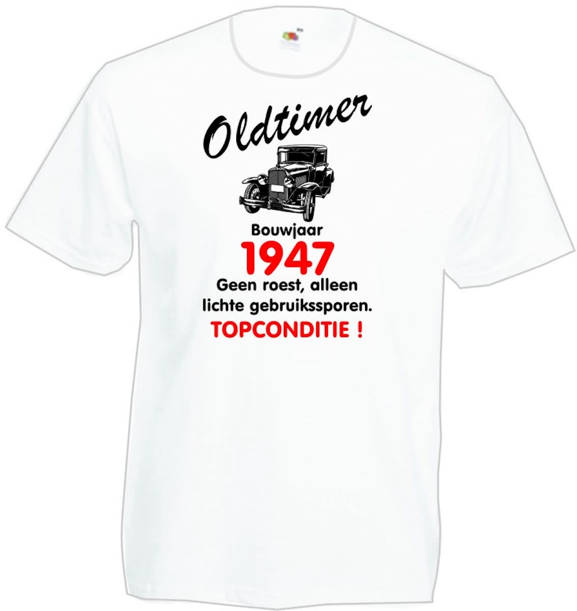 Mijncadeautje heren leeftijd T-shirt wit maat L - Oldtimer Bouwjaar (geboortejaar) 1947