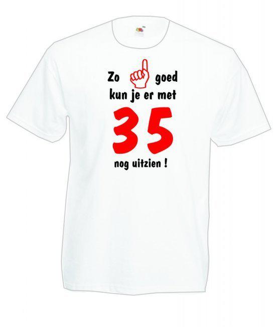 Mijncadeautje heren leeftijd T-shirt wit maat L Zo goed kun je er met 35 nog uitzien