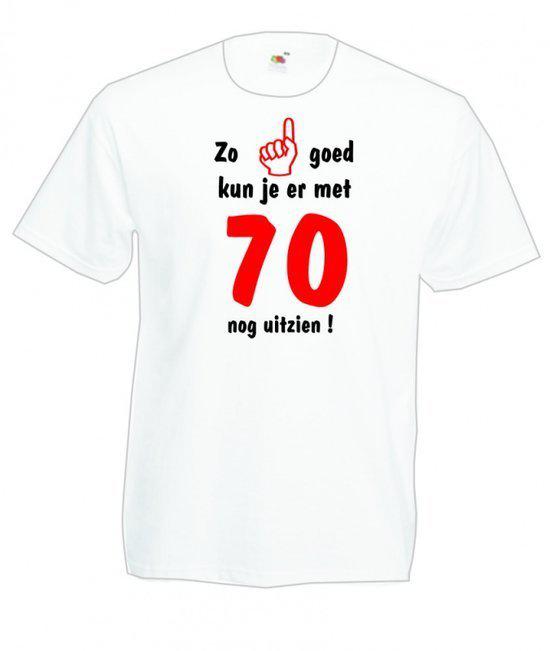 Mijncadeautje heren leeftijd T-shirt wit maat L Zo goed kun je er met 70 nog uitzien