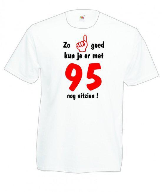 Mijncadeautje heren leeftijd T-shirt wit maat L Zo goed kun je er met 95 nog uitzien