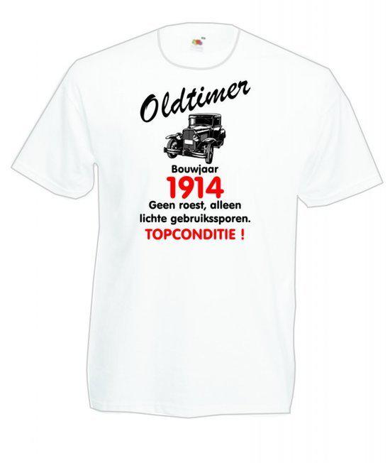 Mijncadeautje heren leeftijd T-shirt wit maat M - Oldtimer Bouwjaar (geboortejaar) 1914