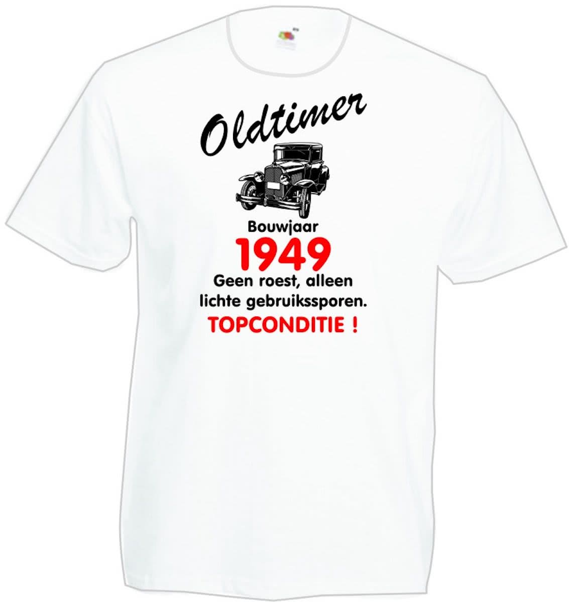 Mijncadeautje heren leeftijd T-shirt wit maat M - Oldtimer Bouwjaar (geboortejaar) 1949