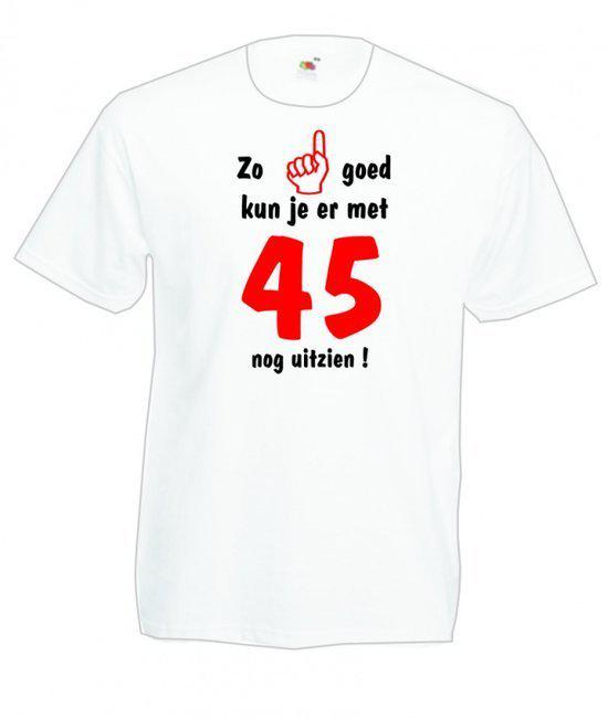 Mijncadeautje heren leeftijd T-shirt wit maat M Zo goed kun je er met 45 nog uitzien