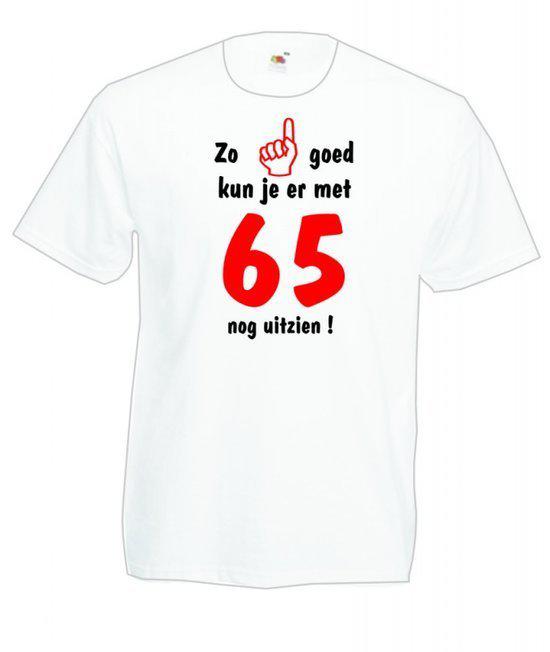 Mijncadeautje heren leeftijd T-shirt wit maat M Zo goed kun je er met 65 nog uitzien