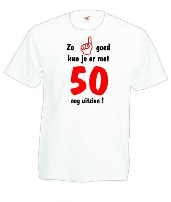 Mijncadeautje heren leeftijd T-shirt wit maat XL Zo goed kun je er met 50 nog uitzien (Abraham)