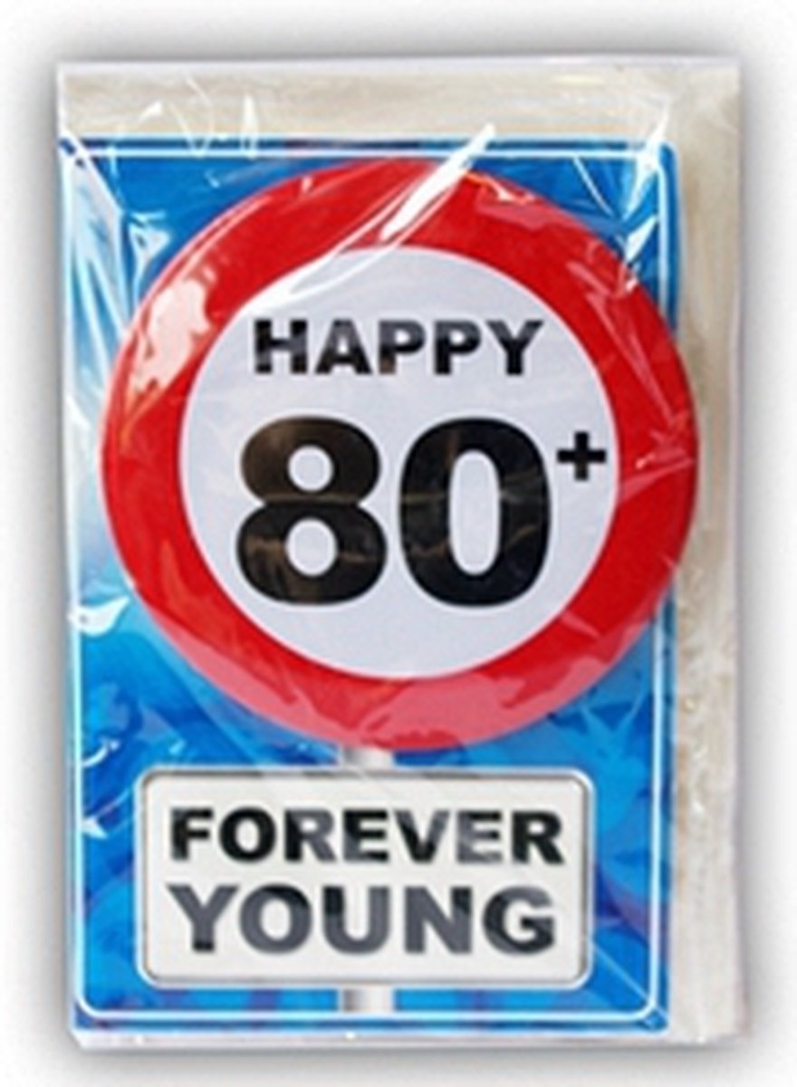 Happy Birthday kaart met button 80 jaar