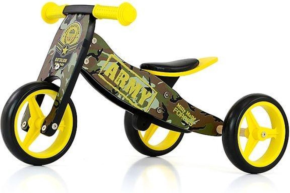 Milly Mally 2-in-1 Loopfiets Jake Army - Loopfiets - Unisex - Legergroen;Geel