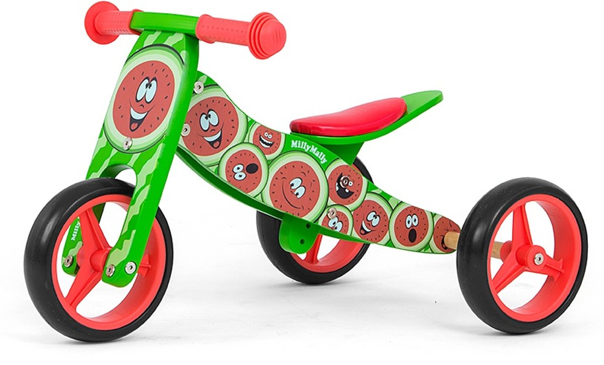 Milly Mally 2-in-1 Loopfiets Jake Watermeloen - Loopfiets - Jongens en meisjes - Groen;Rood